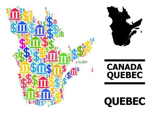 Vector Collage Map of Quebec Province of Bank and Business Items Stock Illustration