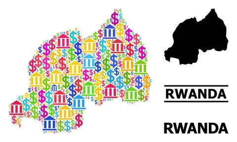 Vector Collage Map of Rwanda of Bank and Commerce Items Stock Illustration