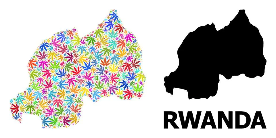 Vector Collage Map of Rwanda of Colored Weed Leaves and Solid Map Illustrazione stock