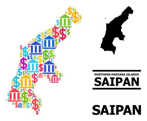 Vector Collage Map of Saipan Island of Financial and Business Items Illustrazione stock