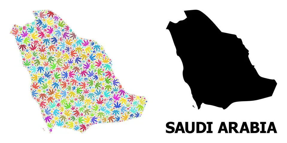 Vector Collage Map of Saudi Arabia of Colored Hemp Leaves and Solid Map Stock Illustration