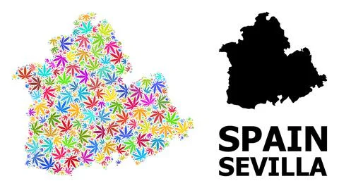 Vector Collage Map of Sevilla Province of Psychedelic Hemp Leaves and Solid Map Illustrazione stock