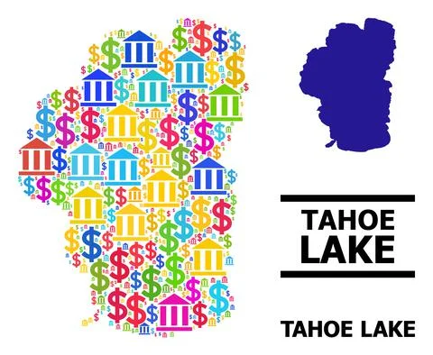 Vector Collage Map of Tahoe Lake of Bank and Business Particles Illustrazione stock