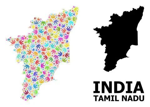 Vector Collage Map of Tamil Nadu State of Psychedelic Hemp Leaves and Solid Map Illustrazione stock