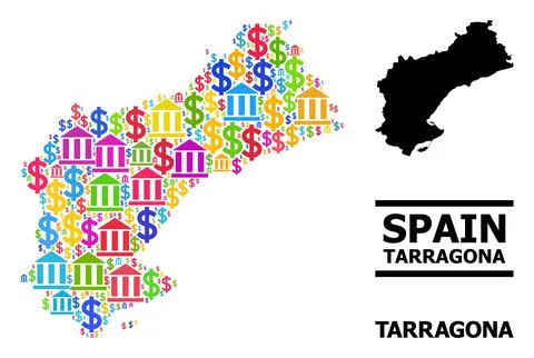 Vector Collage Map of Tarragona Province of Banking and Dollar Particles Stock Illustration
