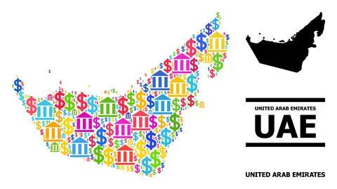Vector Collage Map of United Arab Emirates of Finance and Commerce Particles Ilustración de archivo