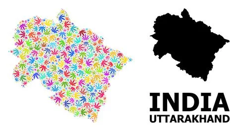 Vector Collage Map of Uttarakhand State of Psychedelic Hemp Leaves and Solid Map Stock Illustration