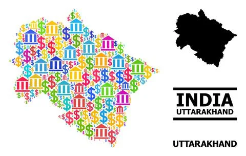 Vector Collage Map of Uttarakhand State of Bank and Business Items Stock Illustration