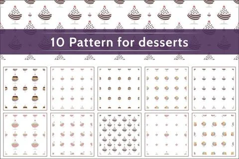 Vector collection of 10 patterns for desserts Set of seamless vector patte... 写真素材