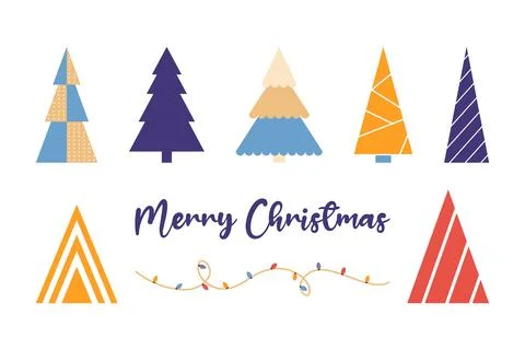 Vector collection of abstract Christmas trees and garland. Christmas tree sil Stock Illustration