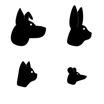 Vector collection of animals - dog, cat, rabbit, mouse side view, black and w Illustrazione stock
