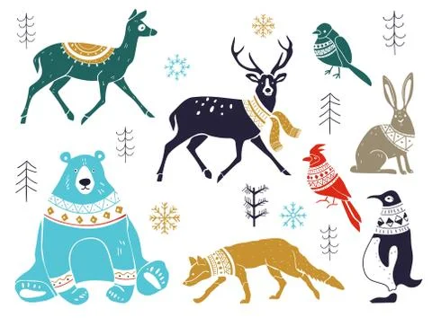 Vector collection of artistic hand drawn christmas decor elements in sketch Stock Illustration