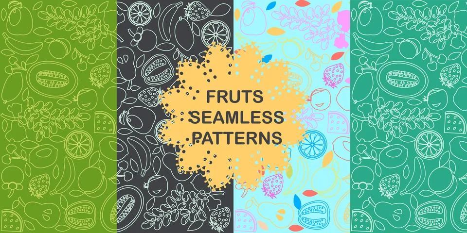 Vector collection of background  with hand drawn fruits. Stock Illustration
