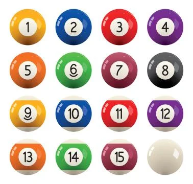 Vector collection of billiard pool  balls with numbers Stock Illustration