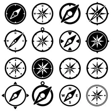 Vector collection of black and white compass icons Stock Illustration