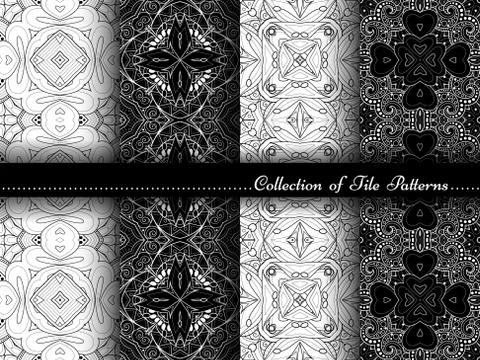 Vector Collection of Black and White Seamless Vintage Patterns Stock Illustration