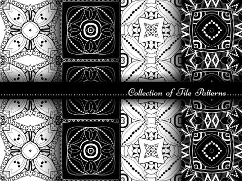 Vector Collection of Black and White Seamless Vintage Patterns Stock Illustration