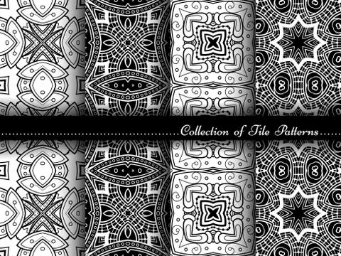Vector Collection of Black and White Seamless Vintage Patterns Illustrazione stock