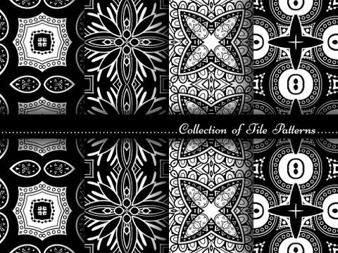 Vector Collection of Black and White Seamless Vintage Patterns Stock Illustration
