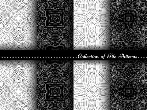 Vector Collection of Black and White Seamless Vintage Patterns Stock Illustration