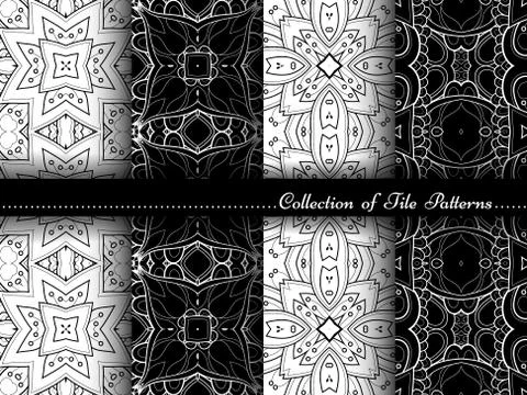 Vector Collection of Black and White Seamless Vintage Patterns Stock Illustration