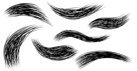 Vector collection of black hand drawn hair strands, eyebrows, and abstract cu Stock Illustration