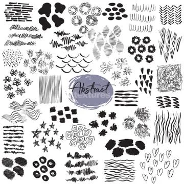 Vector collection of black ink abstract textures. Stock Illustration