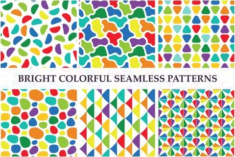 Vector collection of bright colorful seamless patterns. Modern geometric mult Stock Illustration