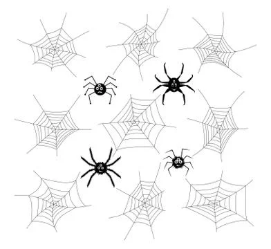 Vector collection of cartoon spiders and webs Stock Illustration