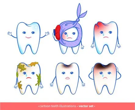 Vector collection of cartoon tooth characters Stock Illustration