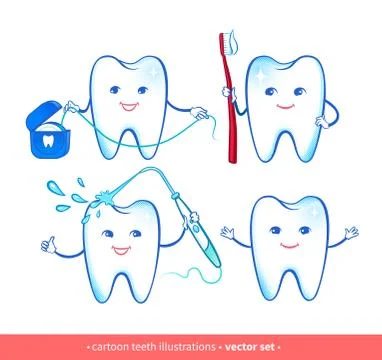 Vector collection of cartoon tooth characters Stock Illustration