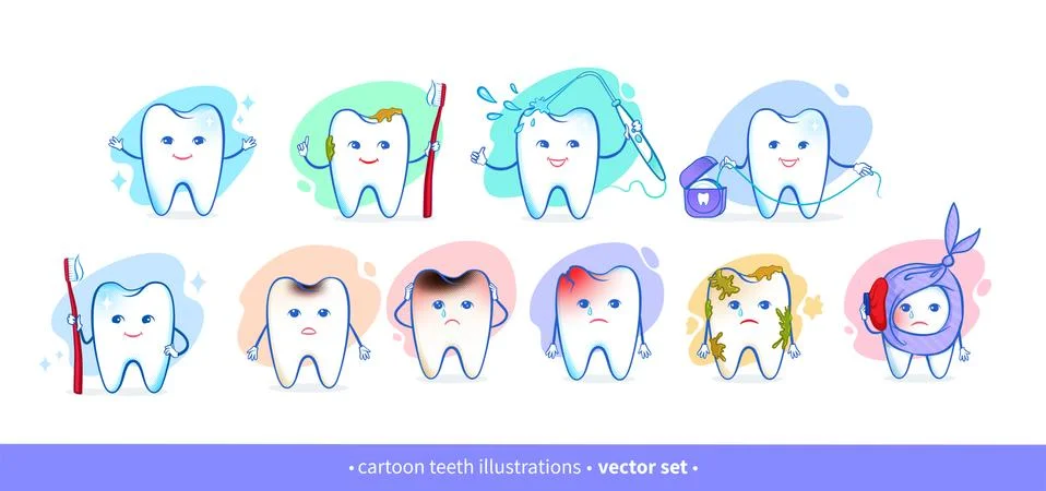 Vector collection of cartoon tooth characters Stock Illustration