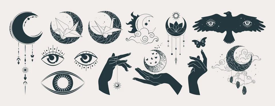 Vector collection of celestial magical elements. Magical all seeing eye イラスト素材