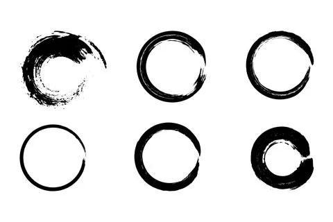 Vector collection of circular frames with hand-drawn brush strokes. Stock Illustration