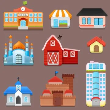 Vector Collection of City and Town Building Stock Illustration