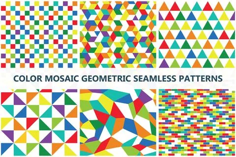 Vector collection of color mosaic geometric seamless patterns. Modern multico Stock Illustration