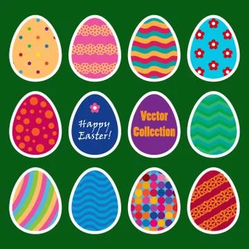 Vector collection of colored stickers of easter eggs Stock Illustration