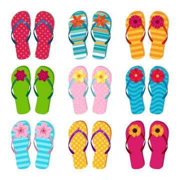 Vector collection of colored summer flop flops Stock Illustration