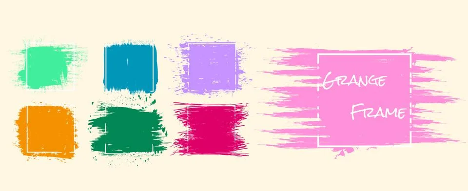 Vector collection of colorful grunge frames. Distressed paint brush strokes a 스톡 일러스트
