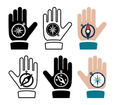 Vector collection of compass in hand flat icons Stock Illustration