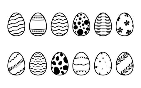 Vector Collection of decorated Easter eggs in doodle style isolated on whit.. Stock Illustration