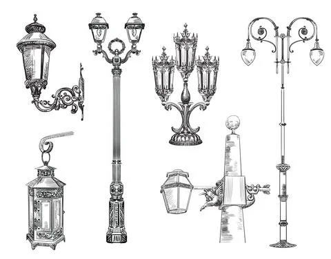 Vector collection of decorative architectural elements lanterns Illustrazione stock