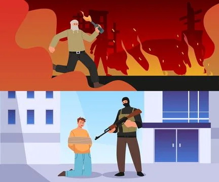 Vector collection dedicated to the fight against terrorism: terrorist in a Stock Illustration