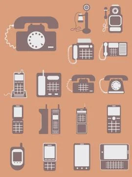 Vector collection of different phones, from retro classic to mod Stock Illustration