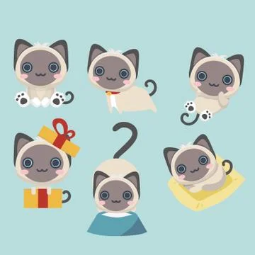 Vector collection of different Siamese cats. Stock Illustration