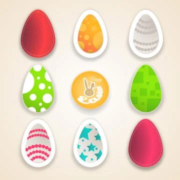 Vector collection of Easter eggs different colors and pattern cut from pape.. Stock Illustration