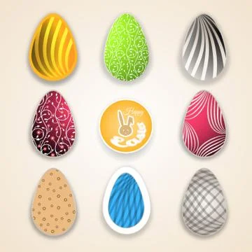 Vector collection of Easter eggs different patterns cut from paper on the g.. Stock Illustration
