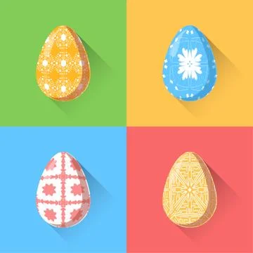 Vector collection of Easter eggs with different patterns and shadows in the.. Stock Illustration
