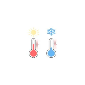 Vector collection of flat weather forecast icons - thermometers: warm tempera Stock Illustration