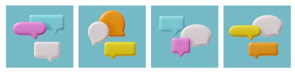Vector collection of four 3D illustrations in the form of empty speech bubbles Stock Illustration